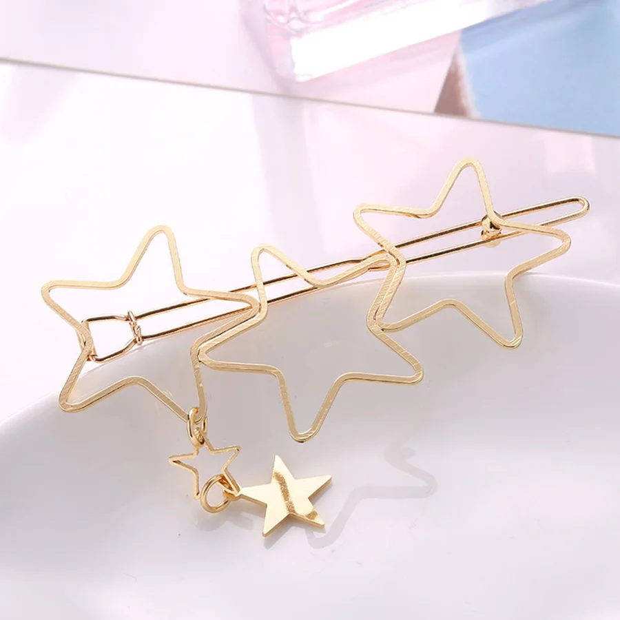 1Pcs Gold 3 Stars Hair Clip Girls Hairpin Princess Women Simple Hair Styling Accessories Hairpins Women Braiding Styling Tool