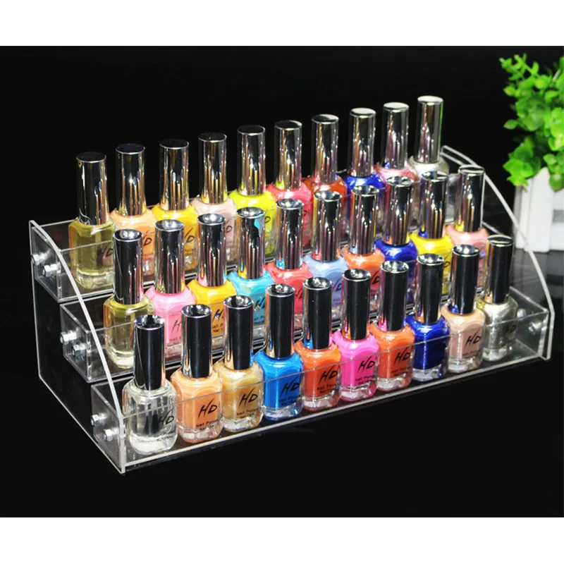 Acrylic Clear Cosmetic Lipstick Storage Box Display Stand Removable Nail Polish Shelf Rack Holder Women Makeup Organizer Case9