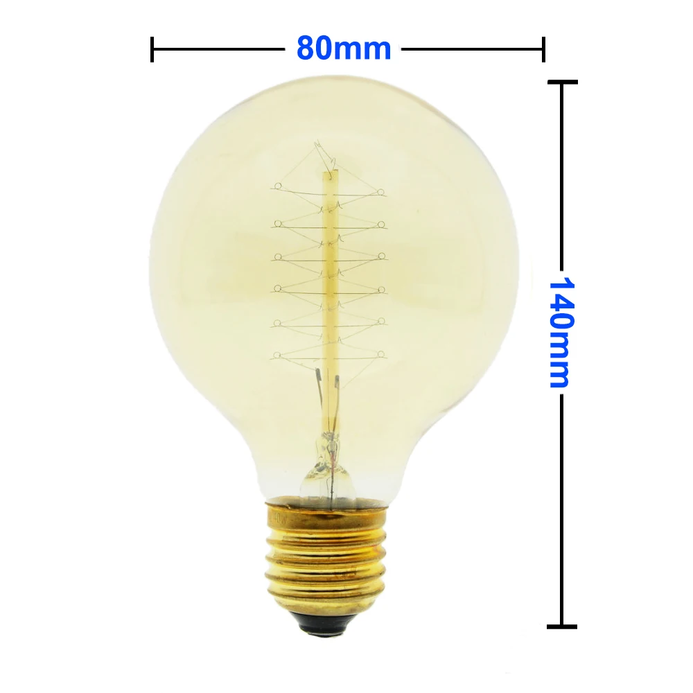Ручной работы Edison лампа углеродная нить из прозрачного стекла, винтажная лампа Эдисона в стиле ретро лампа накаливания 40 Вт/60 Вт 220 V E27 G80
