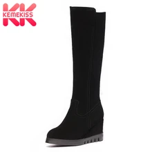 KemeKiss/женские сапоги до колена на танкетке; теплые зимние сапоги до середины голени с густым мехом и плюшем в винтажном стиле; обувь; P21481; размеры 32-43