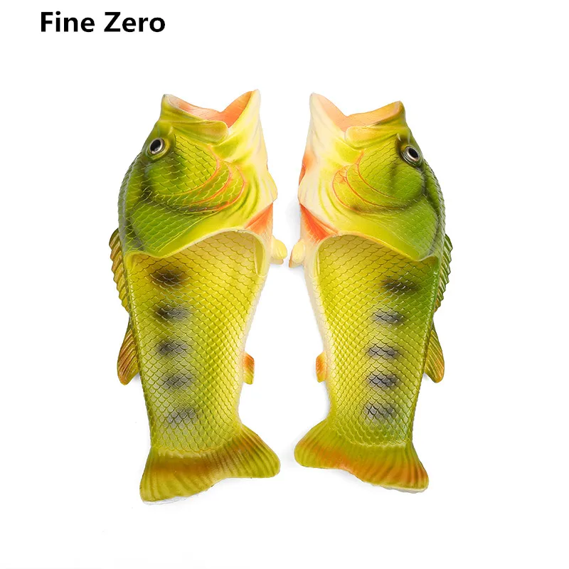 

Fine Zero Men Fish Slippers Male Super Cool Personality Fish Sandals Couple Plus size 47 Bling Flip Flops Slides Beach Slippers