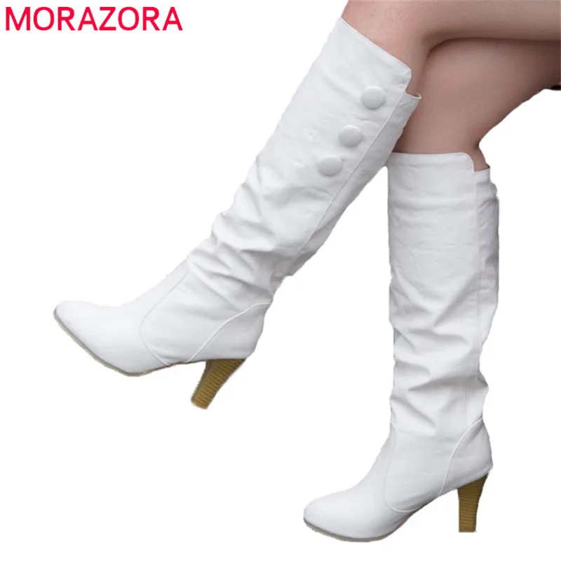 

MORAZORA 2019 new arrival knee high boots women round toe autumn winter boots slip on high heels boots fashion shoes woman