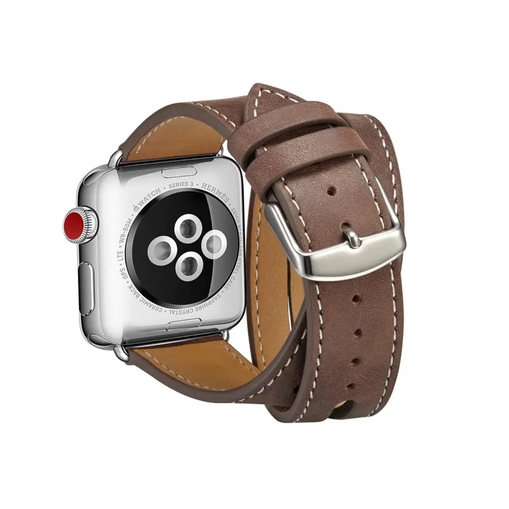 Длинный кожаный ремешок для Apple Watch Series5 4 3 2 38 мм 42 мм 44 мм 40 мм двойной тур Браслет Кожаный ремешок для Iwatch Smart Watch