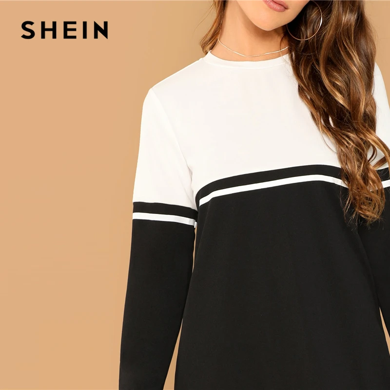 SHEIN Контрастное Повседневное Платье С Длинным Рукавом, Спортивное Платье Свободного Кроя