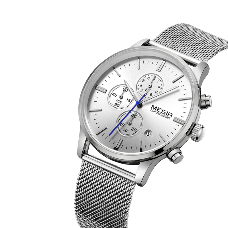 Reloj Hombre 2018 MEGIR Chronograph Stainless Steel Black Silver Gold Watch Waterproof Male Wristwatches