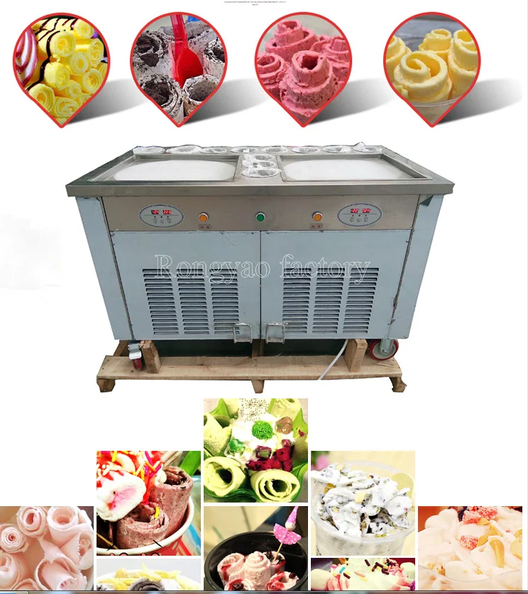 

2 pan 11 tank Ice cream fryer machine computer control Ice Cream Roller rolling Roll Flat fried ice cream machine with light box