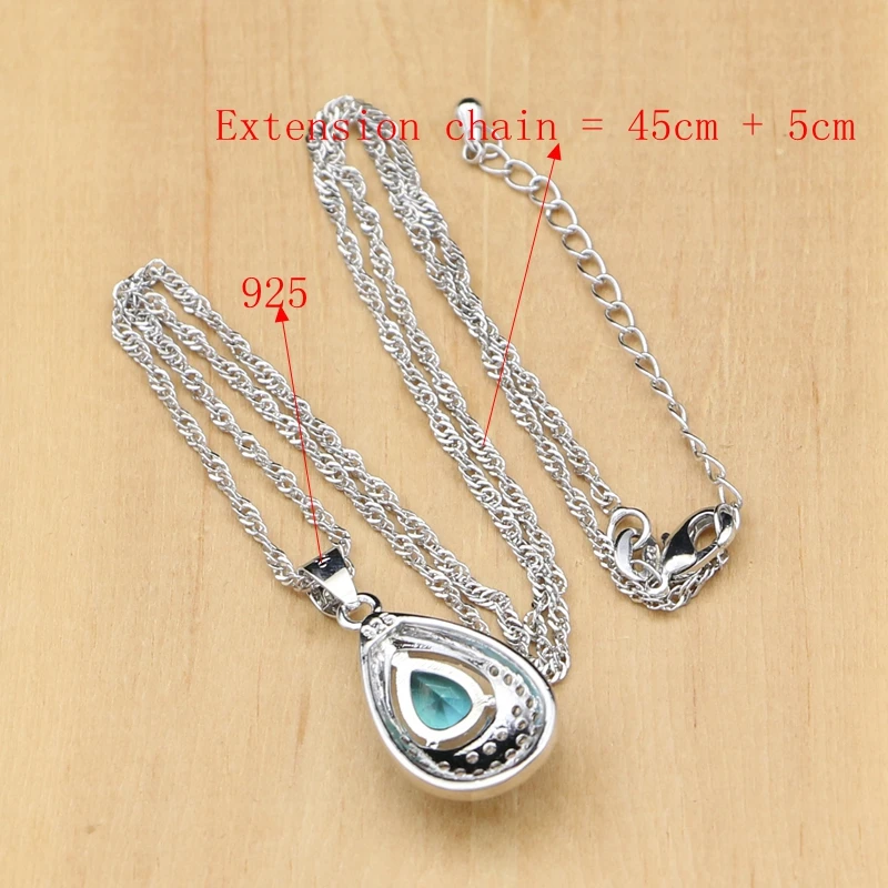 Sky Blue Cubic Zirconia 925 Silver Jewelry Sets For Women Water Drop Earrings With StonePendantNecklaceRing drop shipping (4)