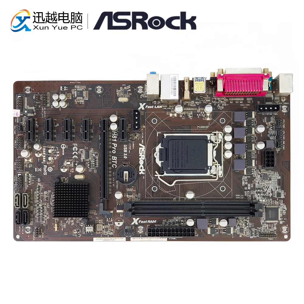 

Asrock H81 Pro BTC Mining/Desktop Motherboard H81 LGA 1150 i3 i5 i7 DDR3 16G SATA3 USB3.0 6PCI-E ATX