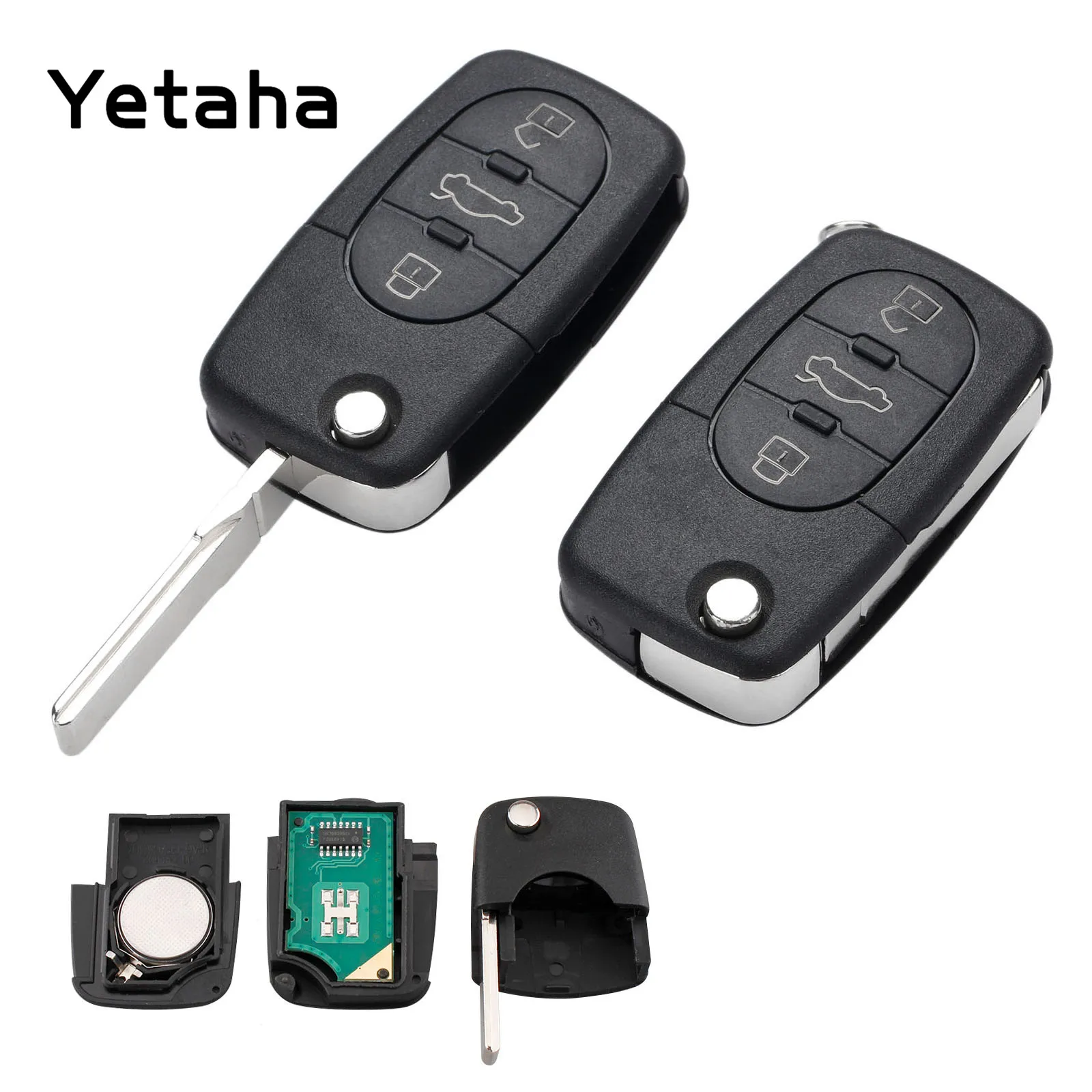 

Yetaha 2pcs 4D0837231A Car Remote Key For AUDI A3 A4 A6 A8 RS4 TT Allroad Quttro 433MHz ID48 Chip 3 Buttons 4D0 837 231 A