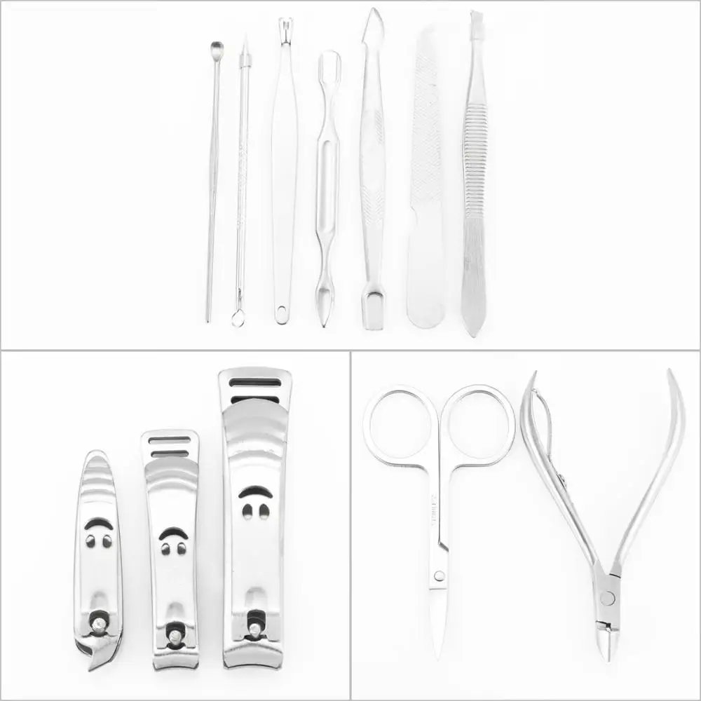 Online 12 Pcs Edelstahl Nail art Maniküre Set Werkzeuge Kits Nägel Clipper Schere Pinzette Messer Maniküre Fall Für Pediküre Set