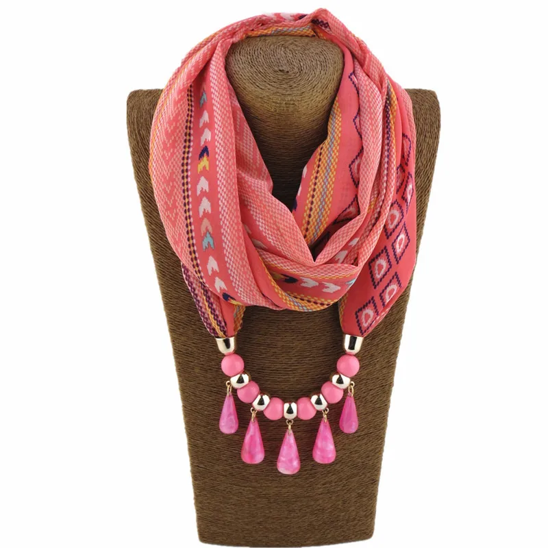 KCALOE Water Drop Tassel Pendants Necklaces Pink Chiffon Scarf Scarves