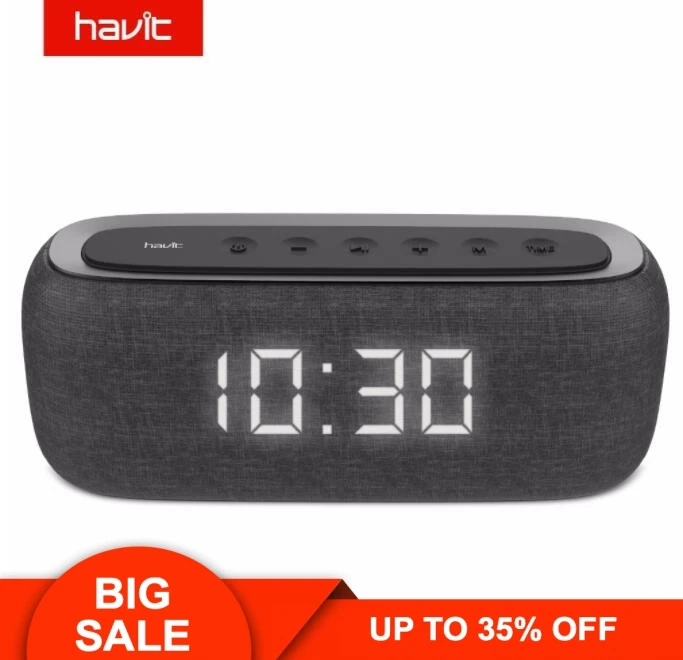 

HAVIT-M29 Bluetooth Speaker Portable Home Loudspeaker with Digital Alarm Clock 3D Stereo Enhanced Bass Speaker Support FM