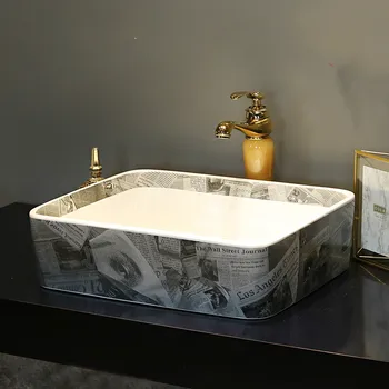 

Europe Vintage Style Ceramic Art Basin Sink Counter Top Wash Basin Bathroom Sinks vanities hand painted ceramic sink rectangular