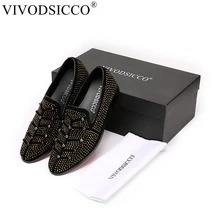 VIVODSICCO/Новинка; Мужская бархатная обувь со стразами; модные мужские тапочки для курения; мужские лоферы с заклепками для свадебной вечеринки; обувь для вождения