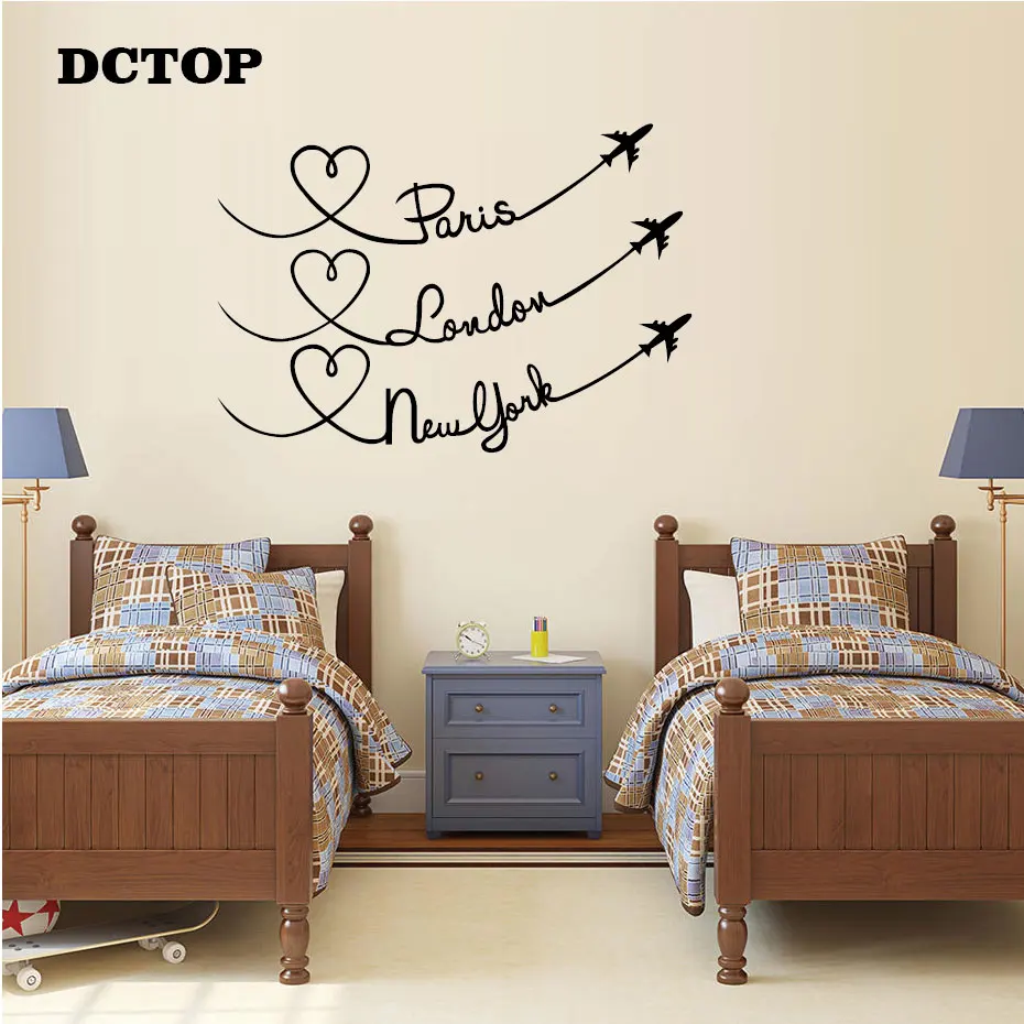 Travel to Pairs London New York Wall Sticker Living Room Bedroom Decals Sofa Background Vinyls Wall Art Home Decorative Mural (4)