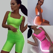 Navel sexy vest high waist tight shorts reflective Streetwear Women 2 piece set plus size Sleeveless tank top and shorts a116 sleeveless knotted top and pockets shorts set