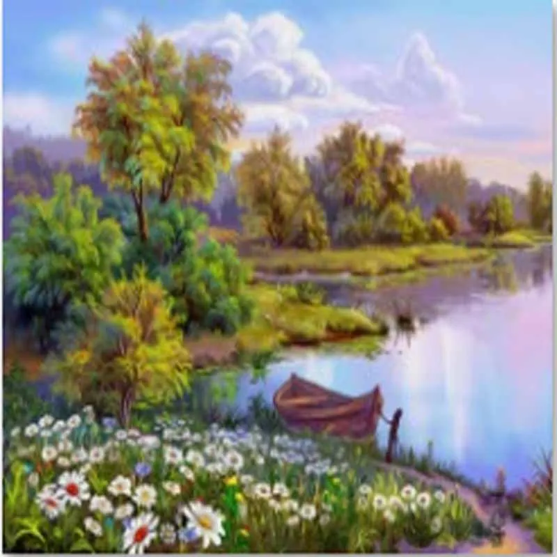 New arrival 5D Diy diamond painting cross stitch Riverside scenery mosaic landscape home decor Flowers | Дом и сад