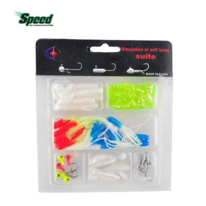 

Hot Selling Soft Worm Lure Carp Fishing Lure Set + 10 Lead Head Jig Hooks Simulation Suite Bright Colors To Attract Big Fish