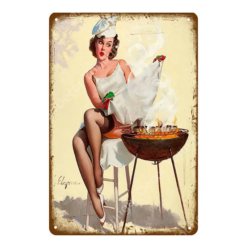 Американский Ретро плакат Pin Up Girl Lady жестяные вывески художественное украшение стены табличка для бара кафе бара вечерние Клубные винтажные металлические картины - Цвет: YD3107E