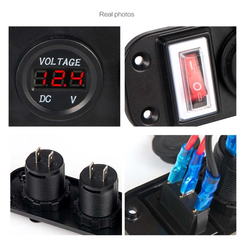 Car Charger Dual USB Adapter 12V Cigarette Lighter Socket LED Voltmeter Switch