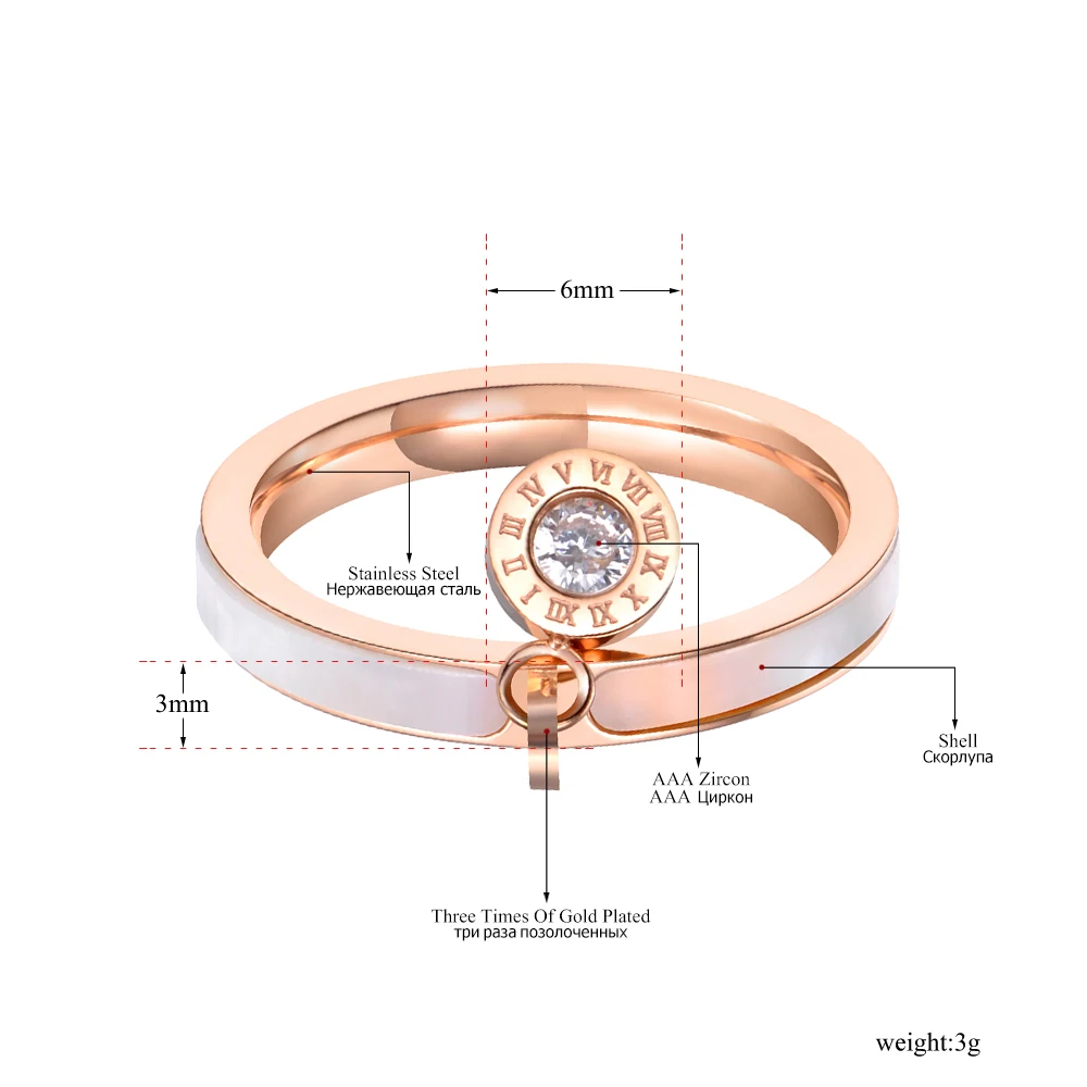 Wedding Rings Finger Rings Womens Ring Jewelry Rings Ring Jewelry Cubic Zircon Ring Lokaer Trendy Rose Gold Plated CZ Crystal Rhinestone Titanium Steel White Shell Wedding Rings For Women Engagement Gifts R19064