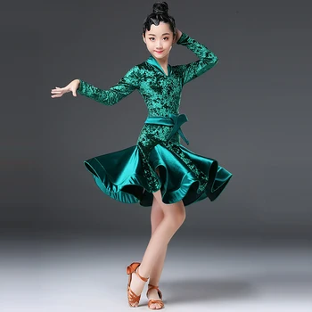 

Kids Dresses For Girls Latin Dance Costume Ballroom Dance Competition Dress Kids Dance Long Sleeve Skirt Vestidos Baile DQT1078