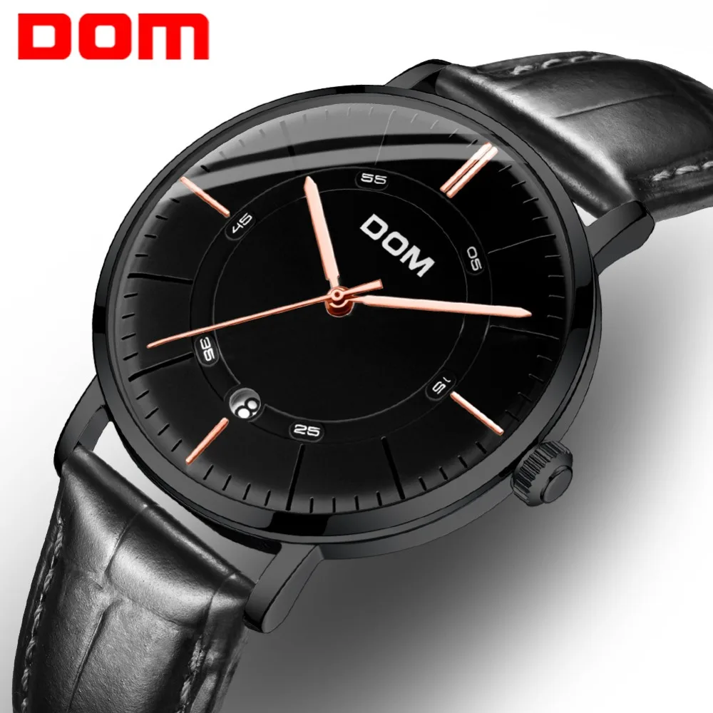 

DOM Merchanica Watch Luxury Brand Watch Black Men Waterproof Wristwatches Calendar Skeleton Watch Clock Male Montre M-8106