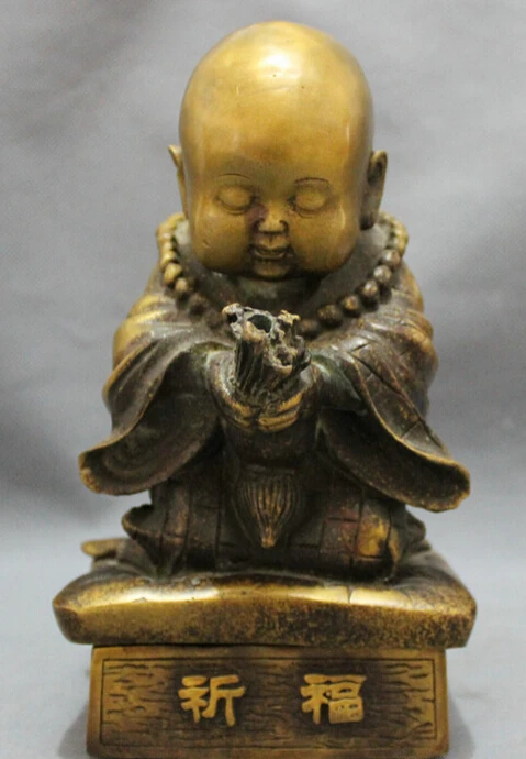 

S2425 8" Chinese Bronze Buddhism Pray Bless Small Monk Statue Incense Burner Censer D0318
