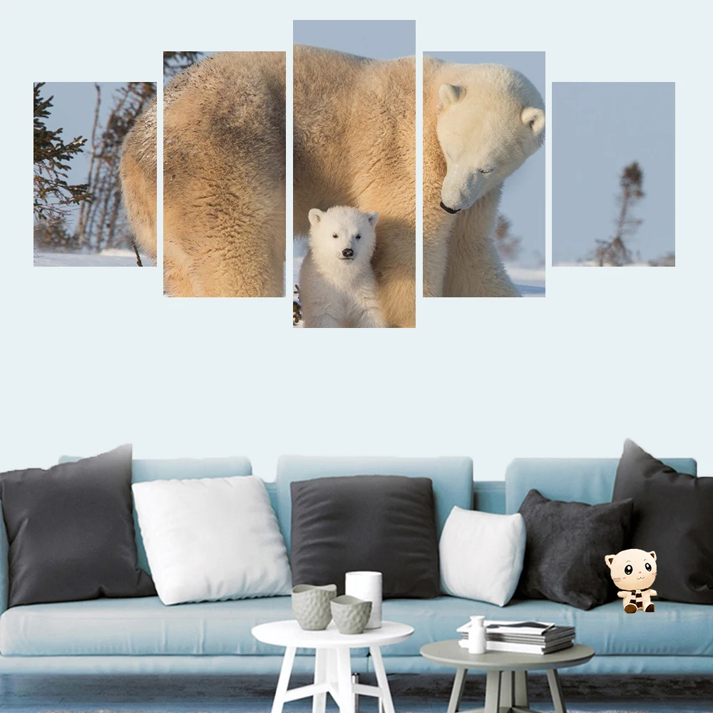 

Polar bear mother and bear baby poster canvas painting 5 pieces home decoration living room bedroom modern printing wall art
