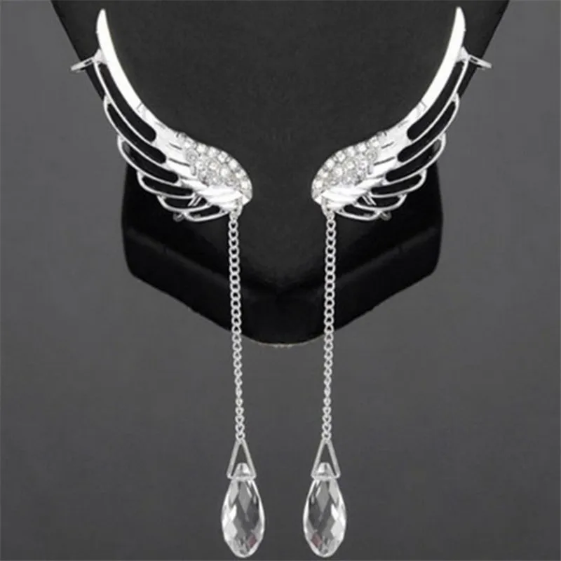 1 пара серьги в виде крыльев Ангела Flash Drop Подвеска-Кристалл цепочка бахрома серьги Модные ушные серьги-гвоздики клип Ювелирные изделия для женщин