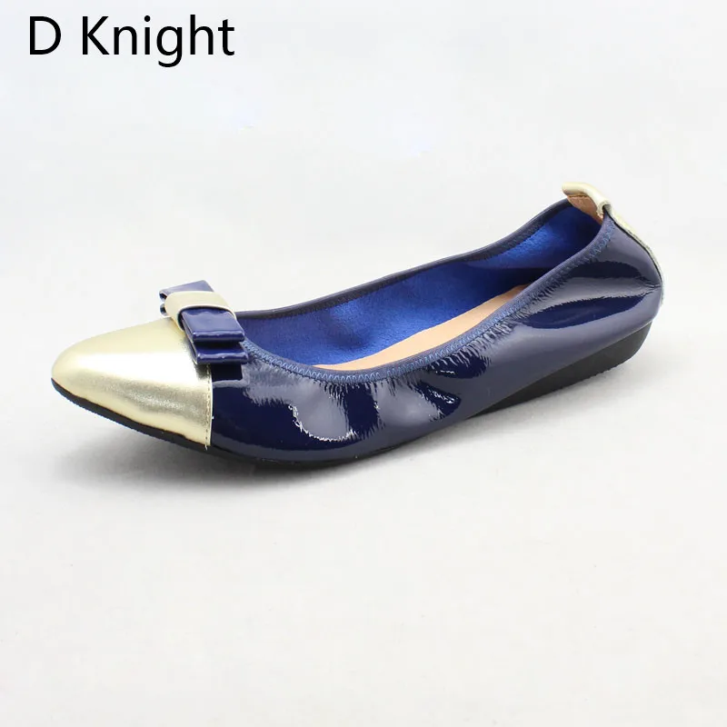 2018 Spring Autumn Shoes Woman Patent Cow Leather Flats Women Slip On Bowtie Women's Loafers Female Moccasins Shoe Large Size 43 (10)