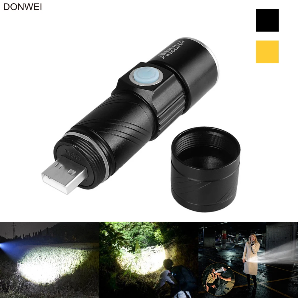 

DONWEI Mini USB Charger Q5 LED Flashlight Torch 3 Modes Adjustable Zoomable Travel Camping Cycling Flashlight with Strap