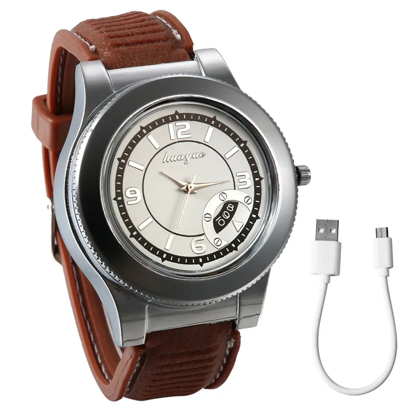 LANCARDO модные мужские часы перезаряжаемые USB Зажигалка электронные erkek kol saati кварцевые наручные часы беспламенная зажигалка - Цвет: Коричневый