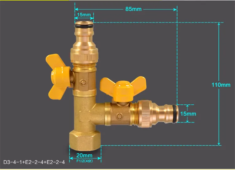 Садовое орошение Too1/2 дюйма 2-полосный сплиттер латунная водяная насадка на шланг Быстрый разъем с клапаном