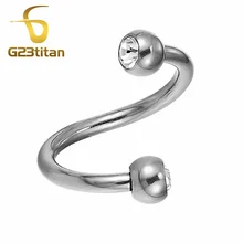 G23titan Кристалл Двусторонняя серьга титановый корпус спиральный Твистер кольца для ушной Вилки серьги-улитки спиральные украшения для ушного пирсинга