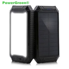 PowerGreen Slim Power Bank Double USB 10000mAh Mini 5V 2A Solar Panel Charger for Samsung Phone with Flashlight