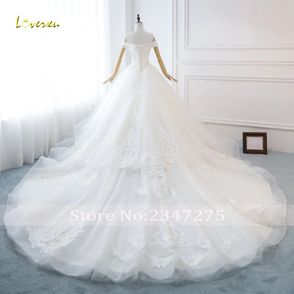 Loverxu Vestido De Noiva лодка средства ухода за кожей шеи принцесса свадебные платья 2019 Роскошные Аппликации бисером жемчуг Часовня Поезд линия