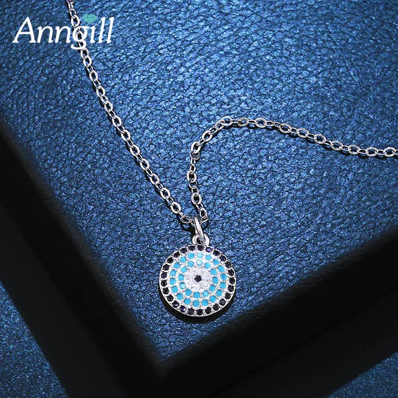 

Trendy Turkish Blue Evil Eye Necklace Micro Pave Zircon Pendant Necklace Woman 925 Silver Jewelry Long Statement Necklace