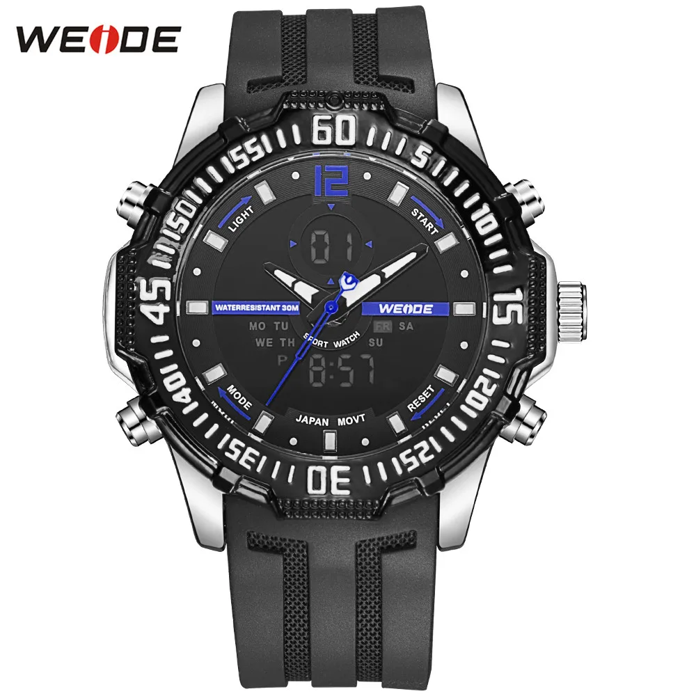 

Fashion WEIDE Blue Dial Men Watch Alarm Functional Sport Watch Mens Digital Quartz Rubber Band Electronic Wristwatch Relogios