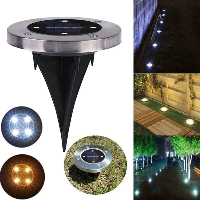 

Tanbaby 2pcs/lot Solar Powered Underground lighting Lamp 2 3 4 leds Round ground Waterproof Garden Yard Road Lawn Path Lamp