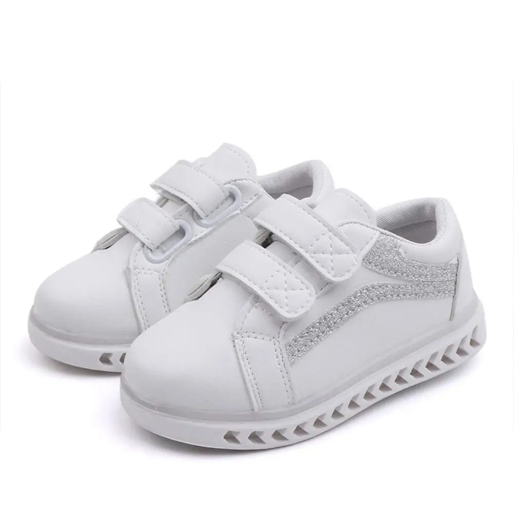 

Children Leisure White Sports Soft Bottom Shoes with LED lights for Boys and Girls