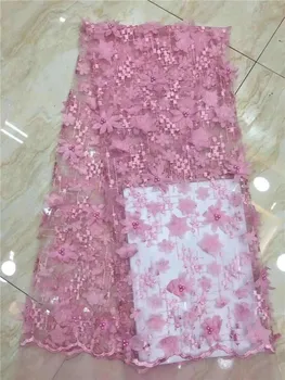 

heavy beaded lace fabric handmade 3d flower luxury french net lace 2019 bridal lace fabric dentelle tissu 5yard/lot Grey Pink