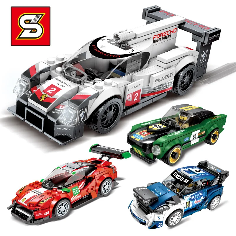 مدينة سوبر المتسابقين متوافق legoed المرآب سرعة أبطال الرياضة سباق المسار سباق سيارة اللبنات الطوب لعب الاطفال مجموعات