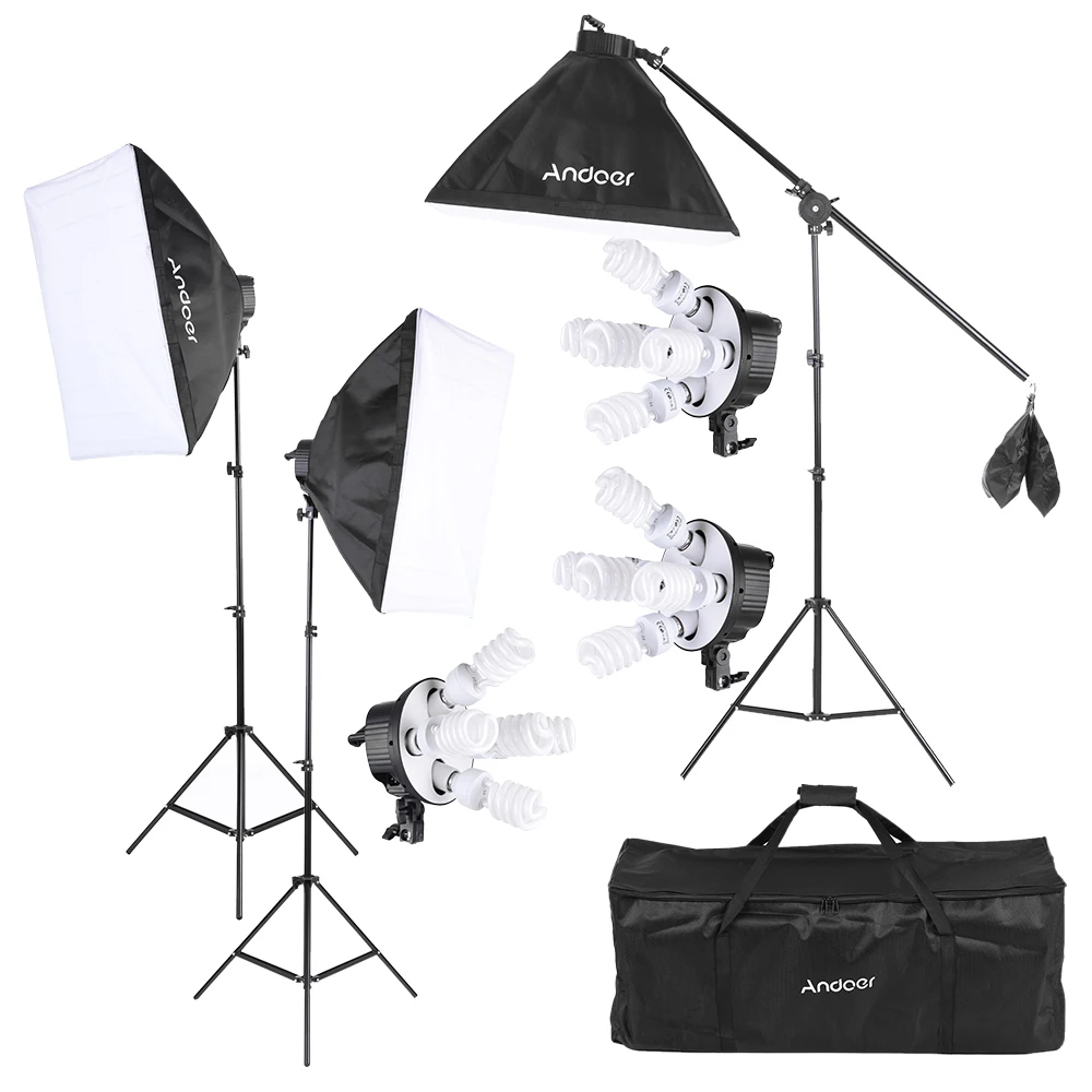 

Andoer Studio Photo Video Softbox Lighting Kit Photo Equipment 15x45W Bulb 3x5in1 Bulb Socket 3 x Softbox 3 x Light Stand etc