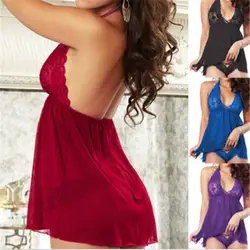 Сексуальное женское белье Для женщин шелковые кружева халат платье Babydoll ночная рубашка