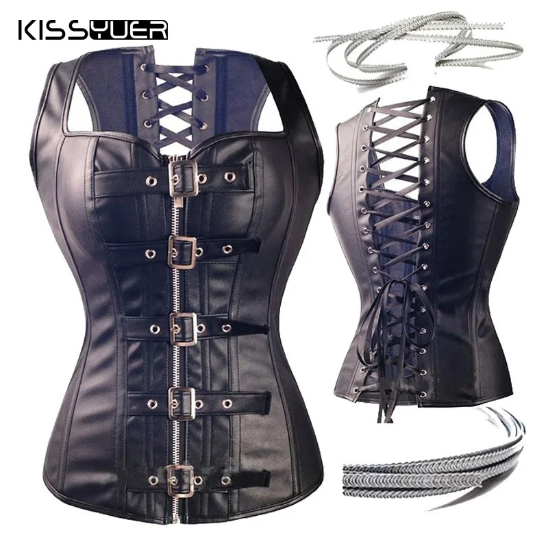 

Steampunk Sexy Corselet Waist Corsets Cincher Women Black Sexy Faux Leather Underbust Corset Bustier Gothic Clothing Plus Size