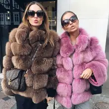 Новое поступление женские зимние толстые пальто из настоящего меха лисы Меховая куртка лисица высокого качества пальто Стенд воротник