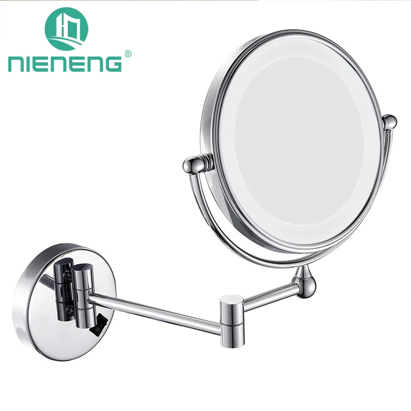 

Nieneng LED Makeup Mirrors 90-260V Double Side LED Light Mirror Make Up 3X 10X Metal Bath Mirror Toilet Mirror ICD60527