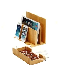New Multi-Device Bamboo Charging Station Dock Box Tablet Stands for ipad air 2 iPhone 7 Plus MacBook EM88
