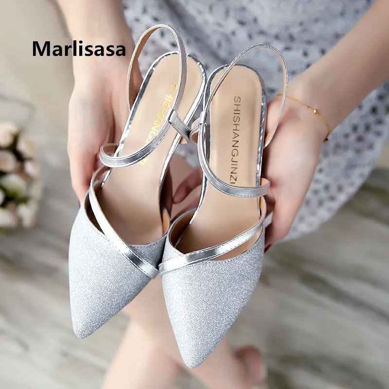 

Marlisasa Women Fashion Silver Comfortable Pointed Toe High Heel Pumps Lady Casual Golden High Heel Shoes Cool Shoes F3288